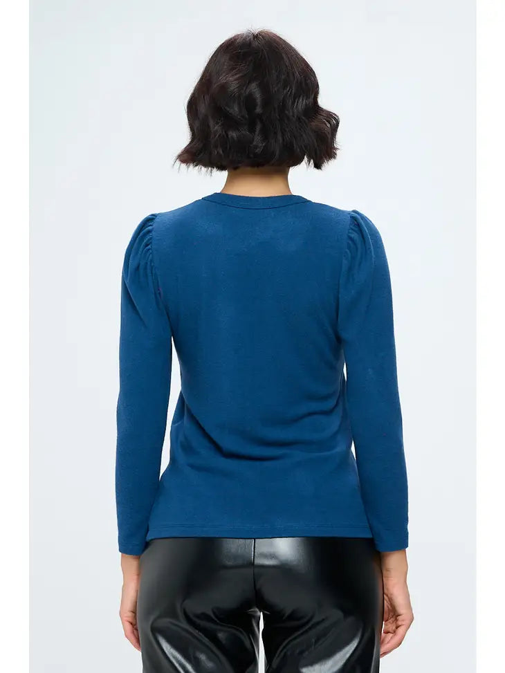 Brushed Knit Top with Puff Sleeve