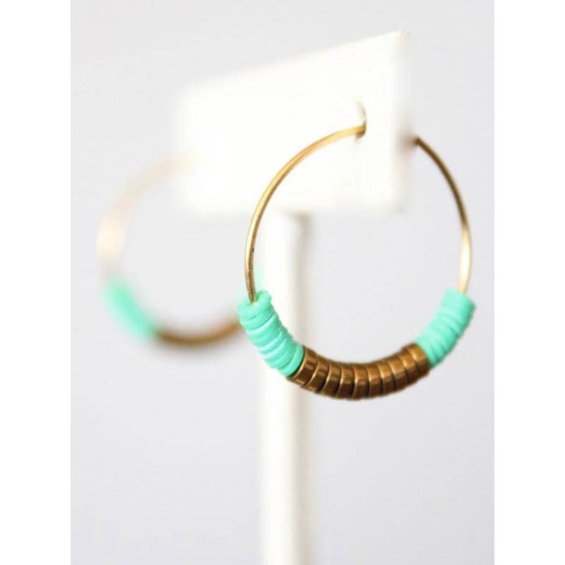Green and gold hoop earrings