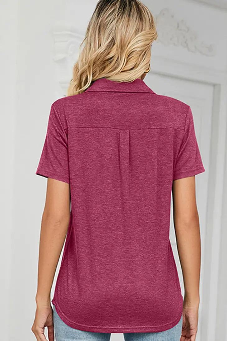 SHORT SLEEVE POCKET COLLAR TOP