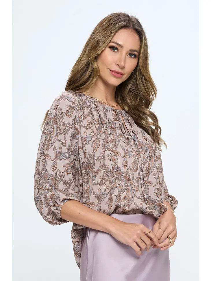 Paisley Print Top With Tie