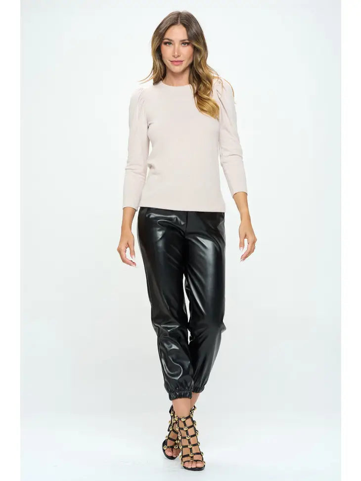 Brushed Knit Top with Puff Sleeve