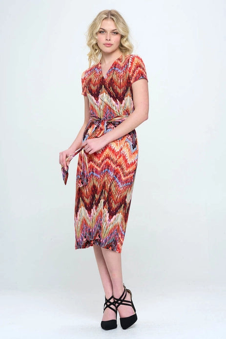 V neck Jersey Wrap Dress with Tie