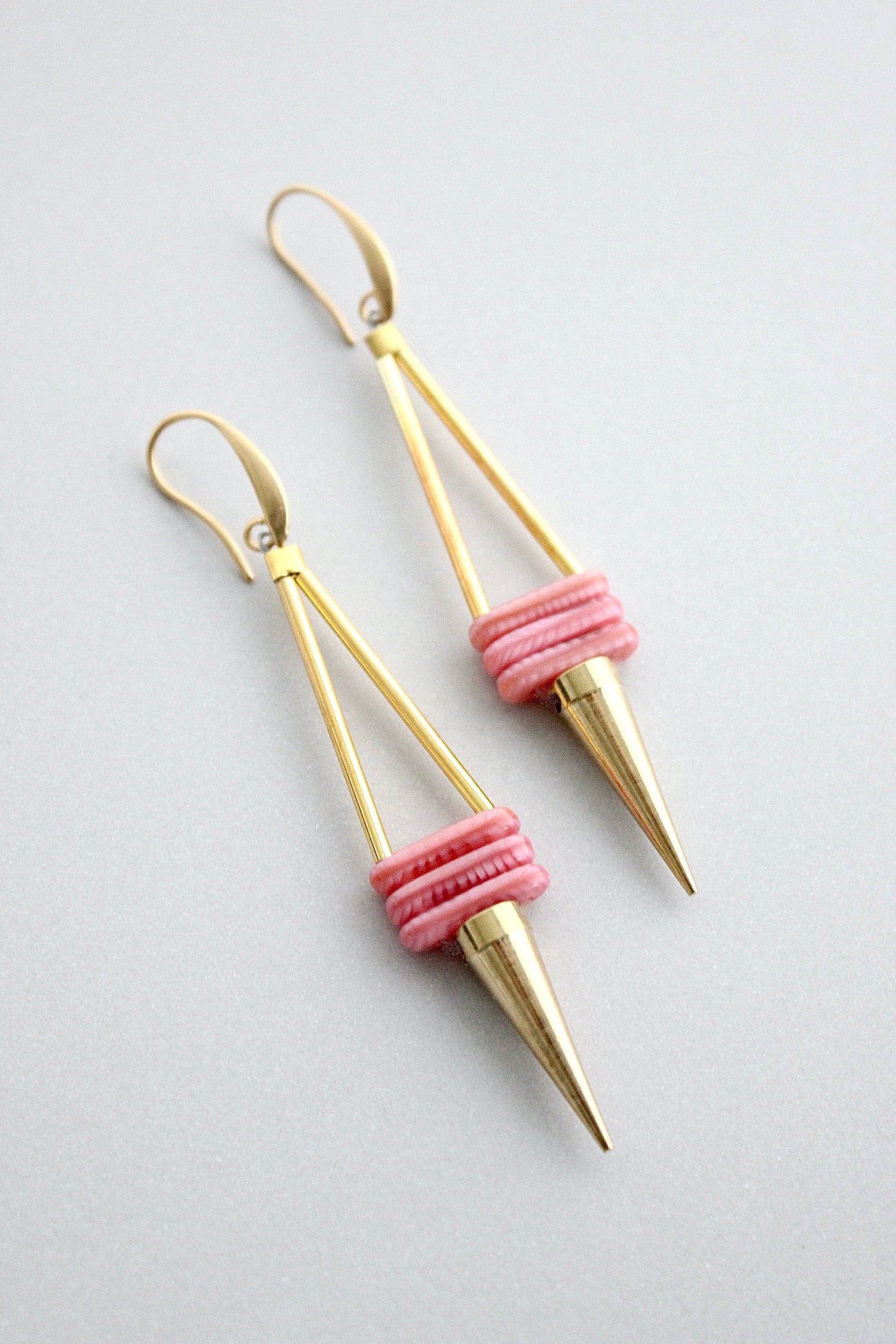 Pink and brass geometric earrings