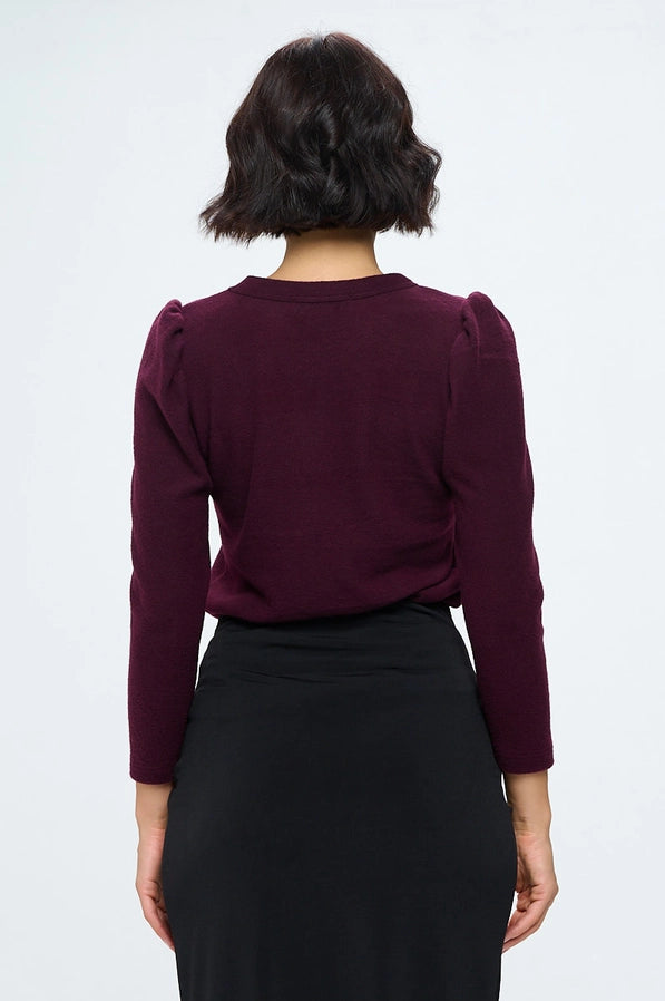 Brushed Knit Top with Puff Sleeve