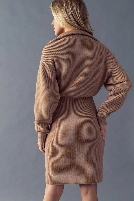 Knit Wing Collar Quarter Zip Dress