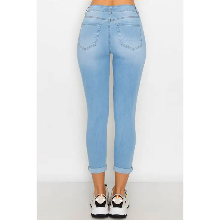 ROLLED CUFF CAPRI DENIM PANTS