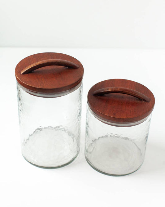 Handblown Hammered Glass Canisters : Blush