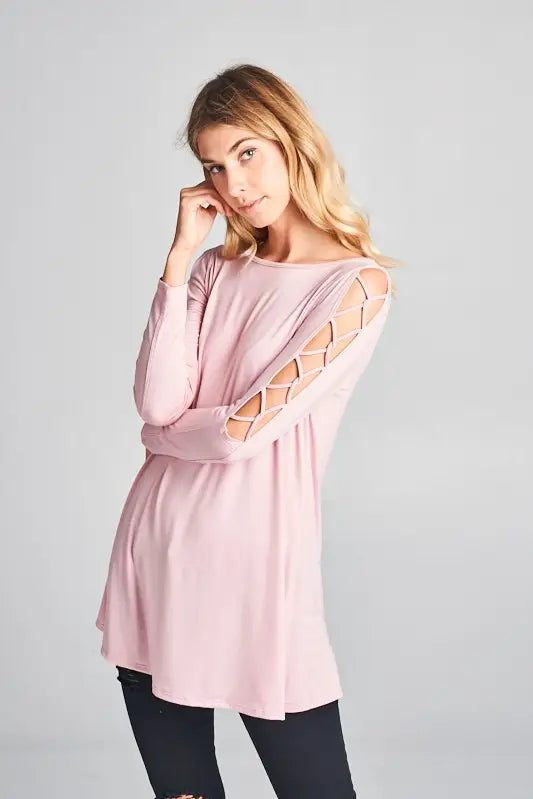 Criss Cross Open Shoulder Long-Sleeved Shirts