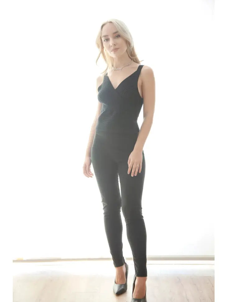 Black Solid Ribbed Knit Top