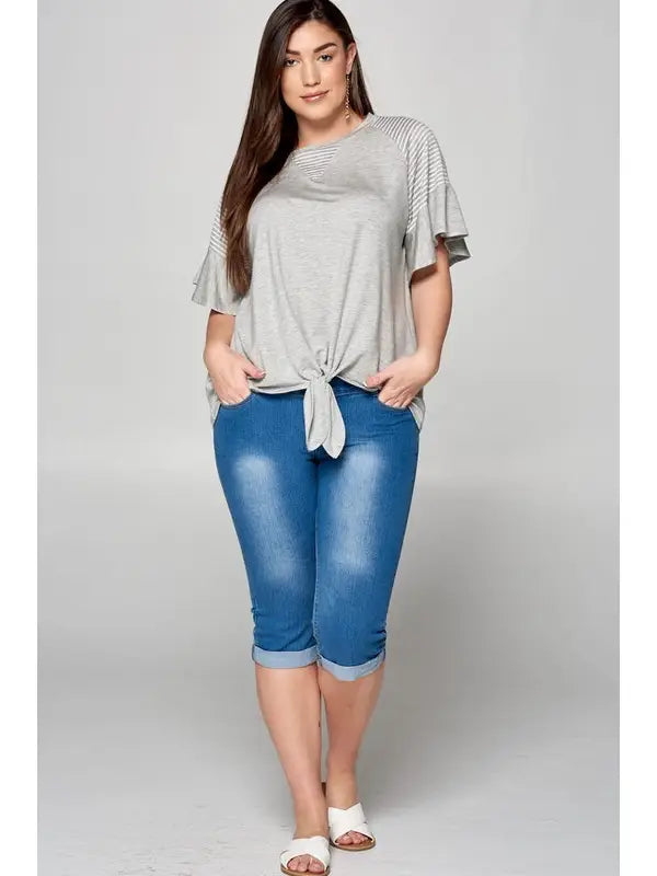 Casual French Terry Front Knot Top