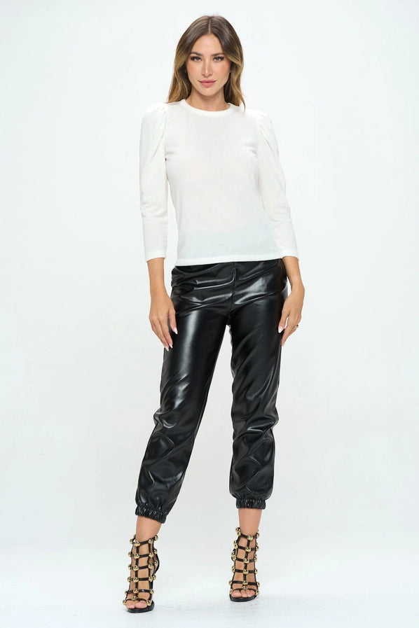 Brushed Knit Top with Puff Sleeve