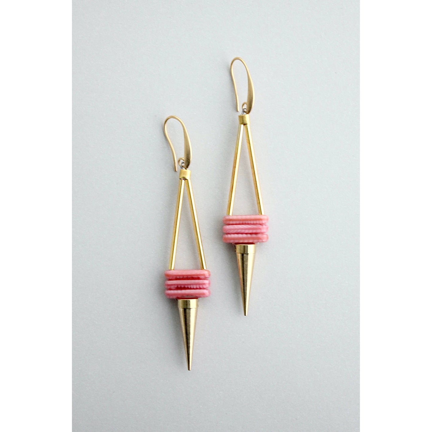 Pink and brass geometric earrings