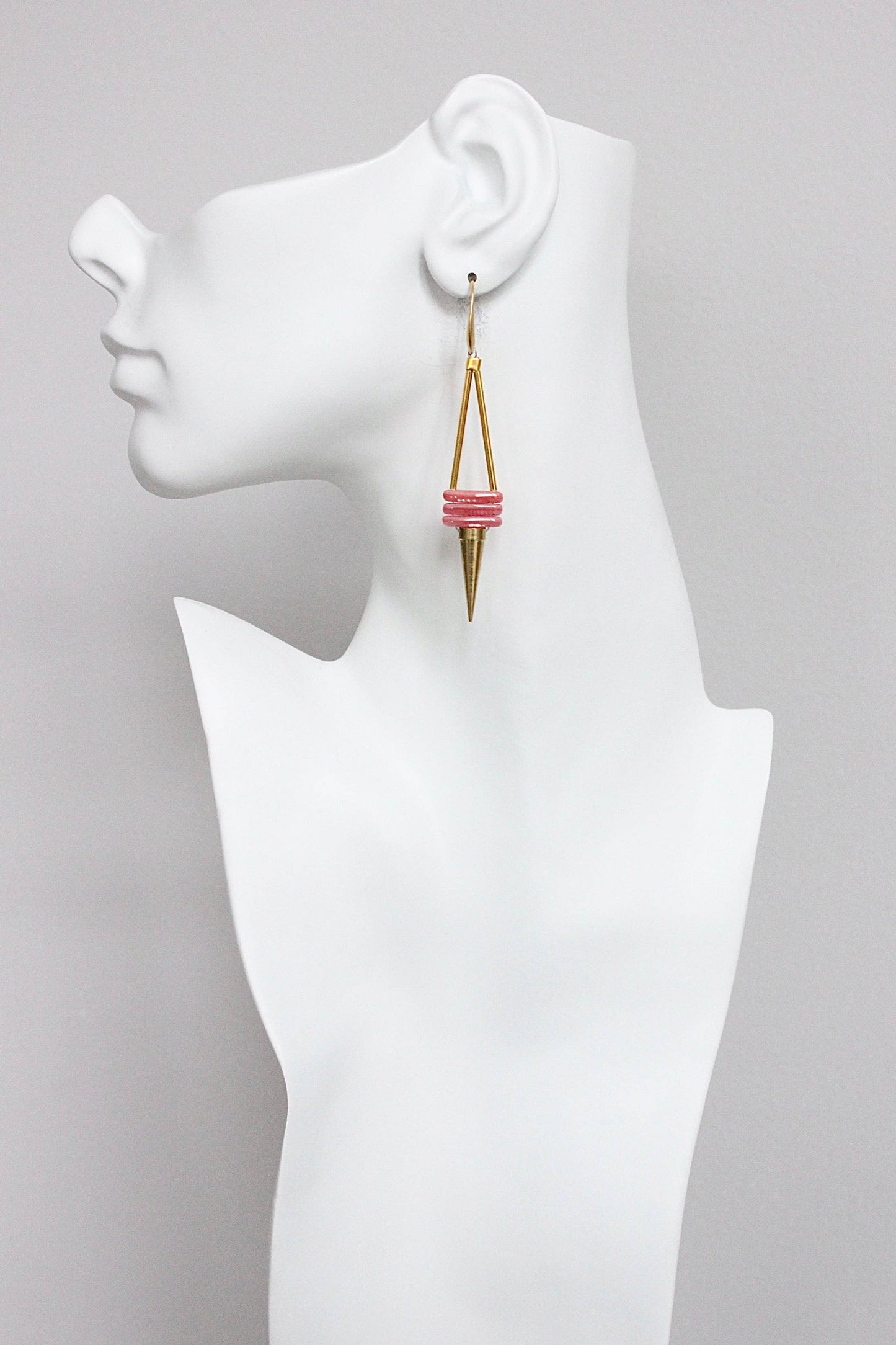 Pink and brass geometric earrings