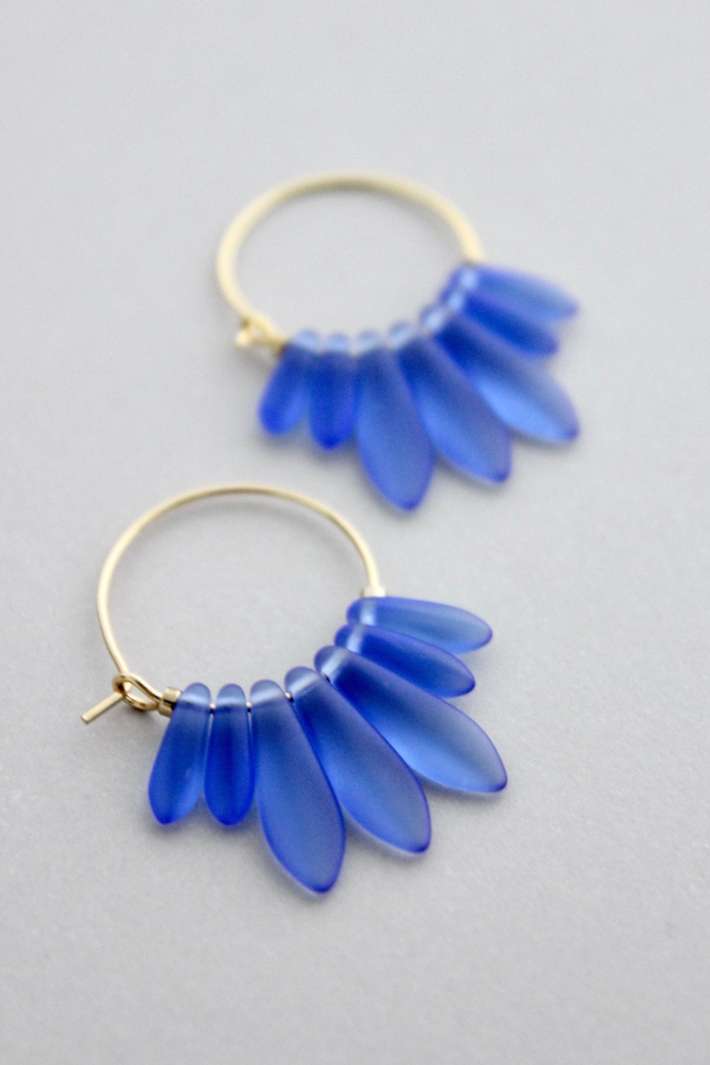 Blue glass hoop earrings