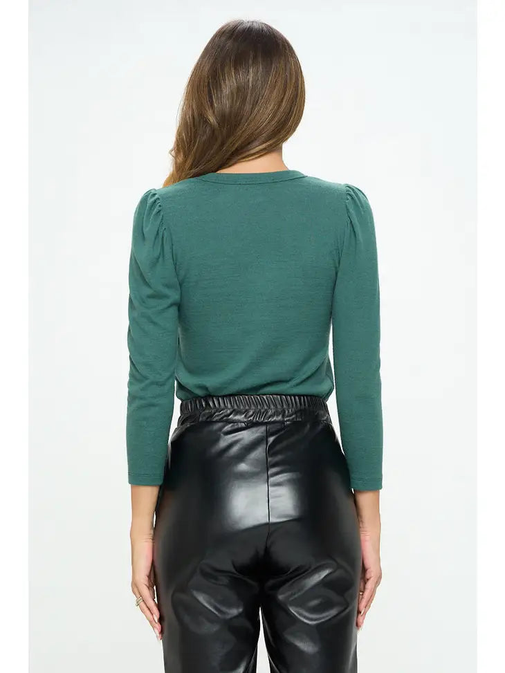 Brushed Knit Top with Puff Sleeve