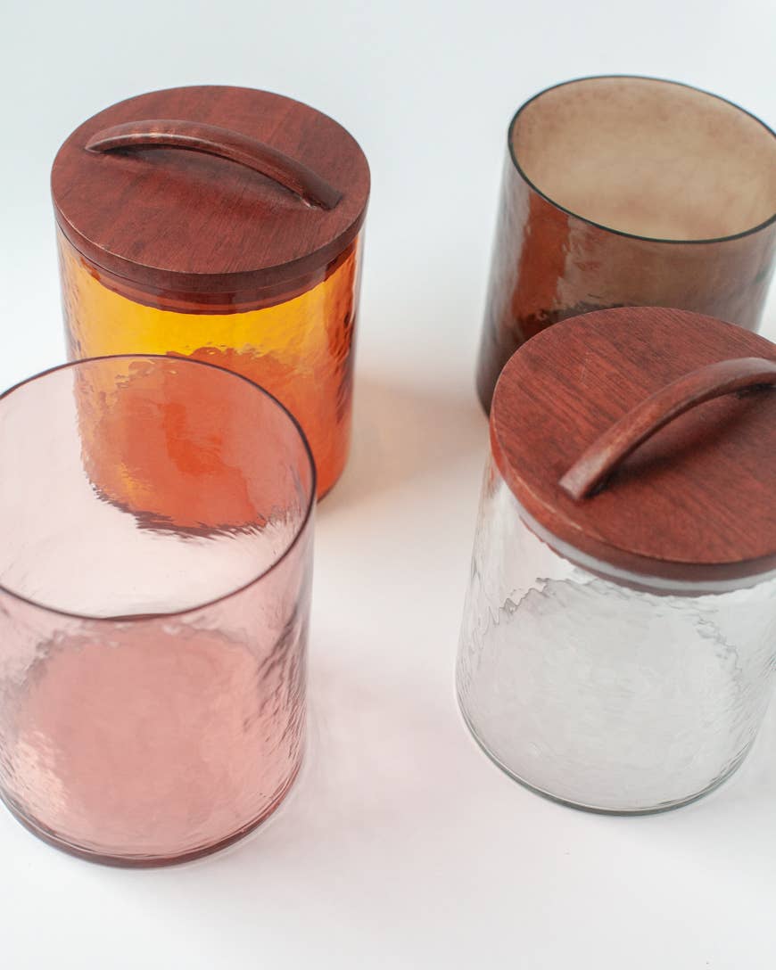 Handblown Hammered Glass Canisters : Amber