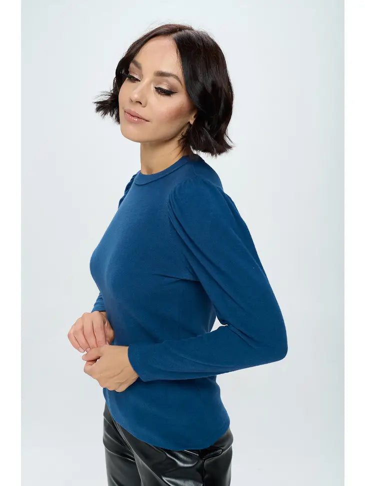 Brushed Knit Top with Puff Sleeve