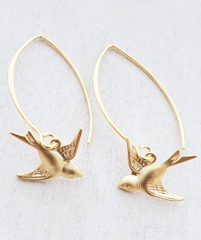 Vermeil Gold Swallow Bird Earrings