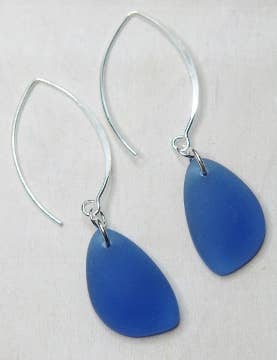 Eco Sea Glass Marquis Pebble Earrings - Cobalt Blue