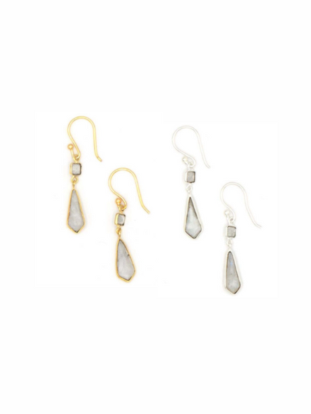 Geometric Elegance White Drop Earrings Silver