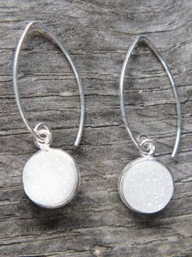 Silver Bezel Druzy Marquis Earrings - Rainbow White