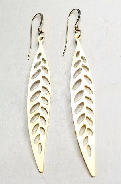 Gold Matte Long Ferm Earrings