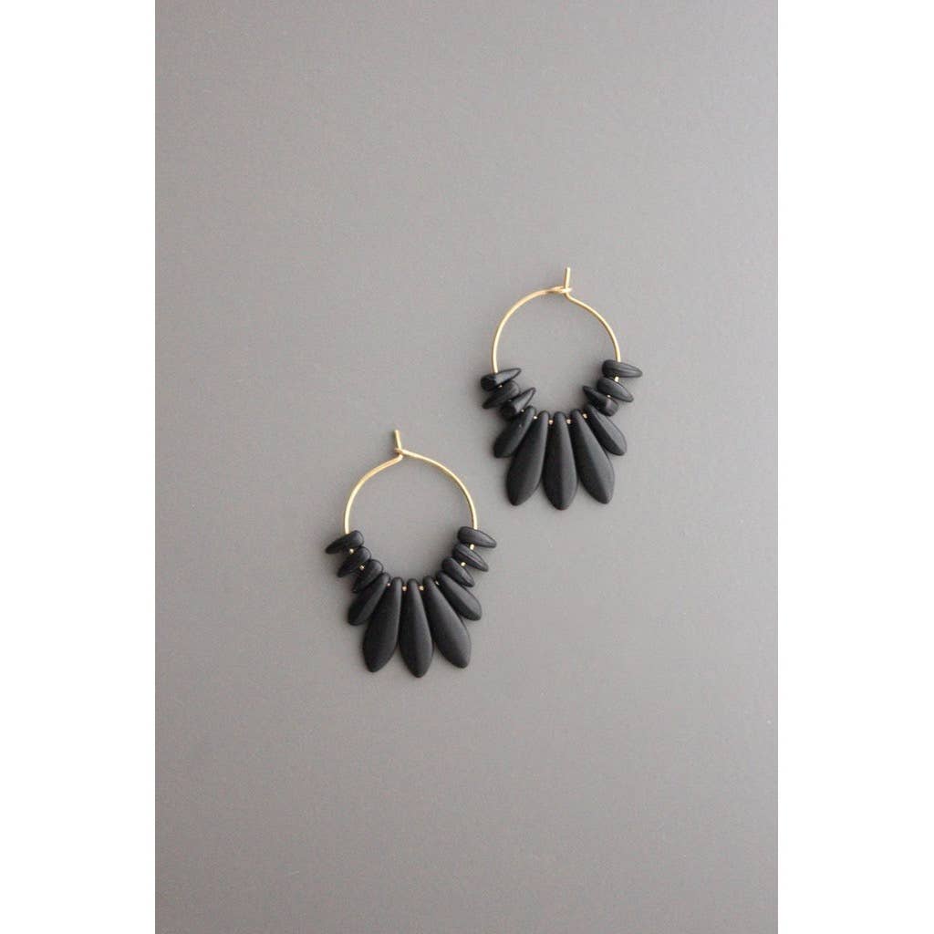 Black glass hoop earrings