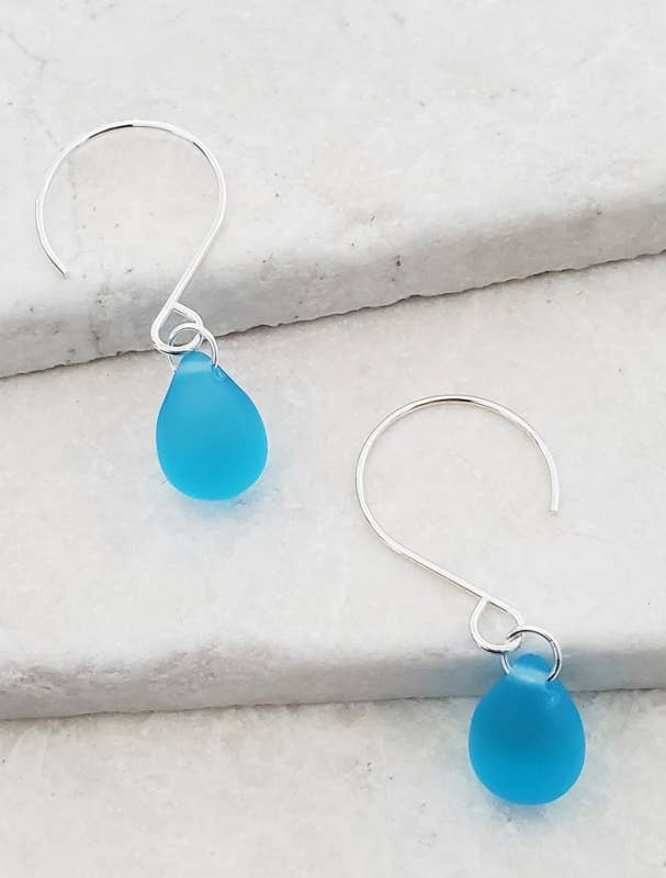 Silver Eco Sea Glass Sea Droplets Earrings - Turquoise