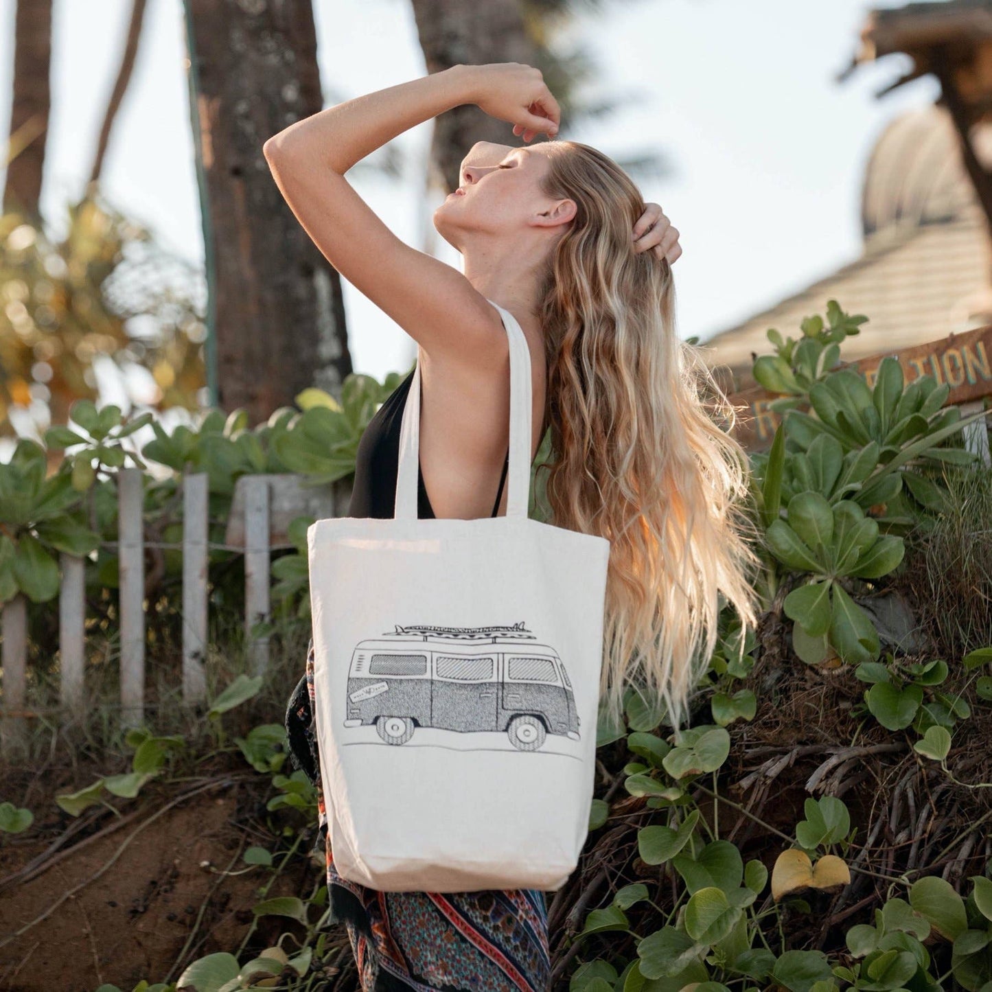 Surf VW Bus Tote Bag Organic Cotton Canvas Retro Design