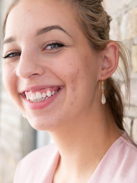 Geometric Elegance White Drop Earrings Brass