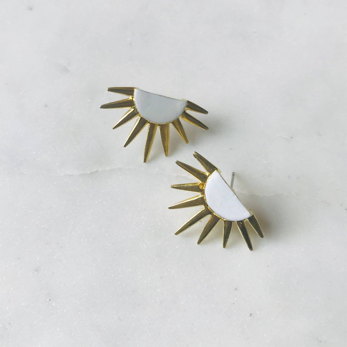 White Light Sun Ray Post Earrings
