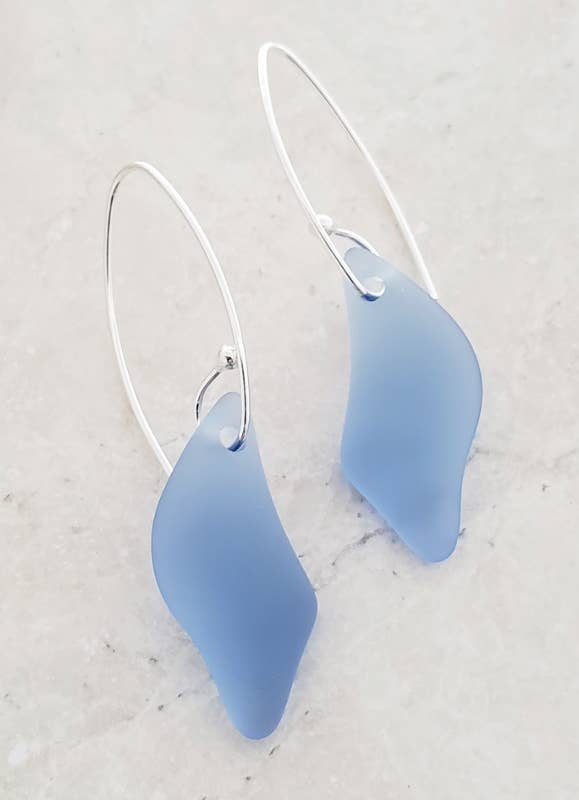 Eco Sea Glass Marquis Splash Earrings - Cornflower Blue