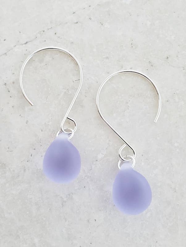 Silver Eco Sea Glass Sea Droplets Earrings - Periwinkle