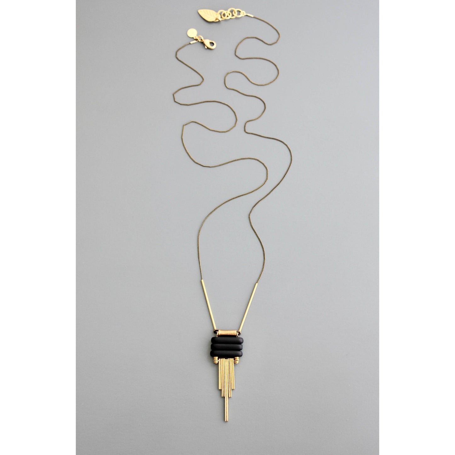 Matte black glass pendant necklace