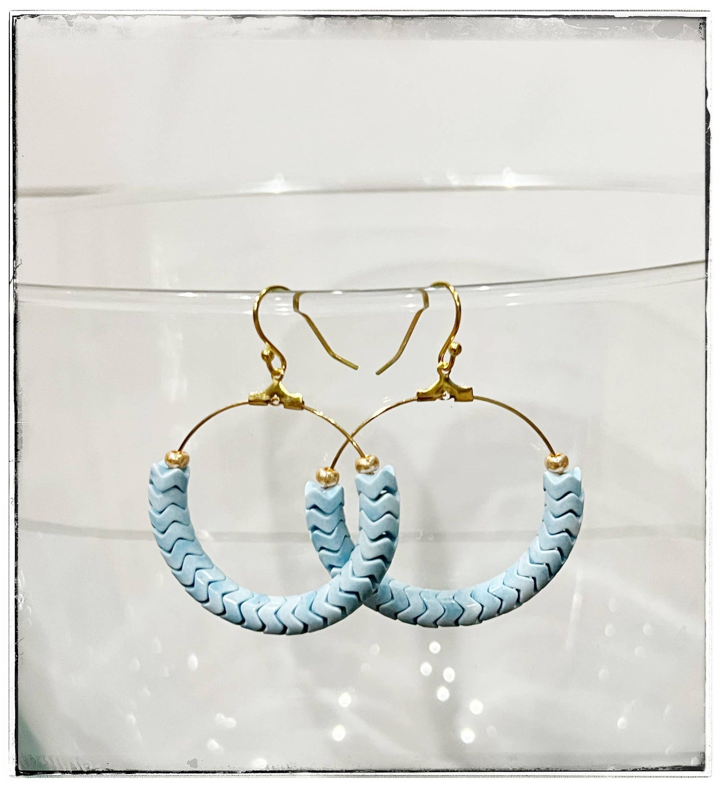Glass Hoop Dangle Statement Chandelier Earring Baby Blue