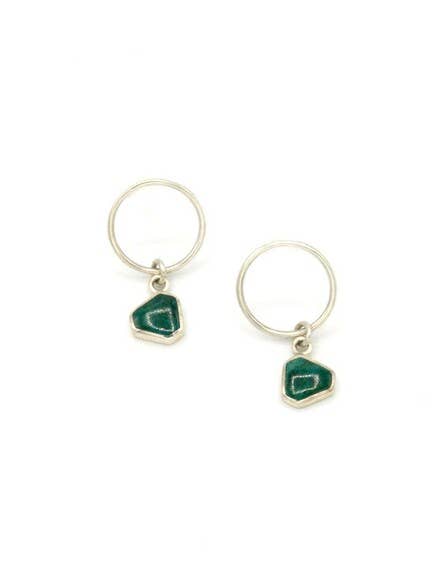 Drop Circle Sterling Studs - Sea Green Chrysocolla