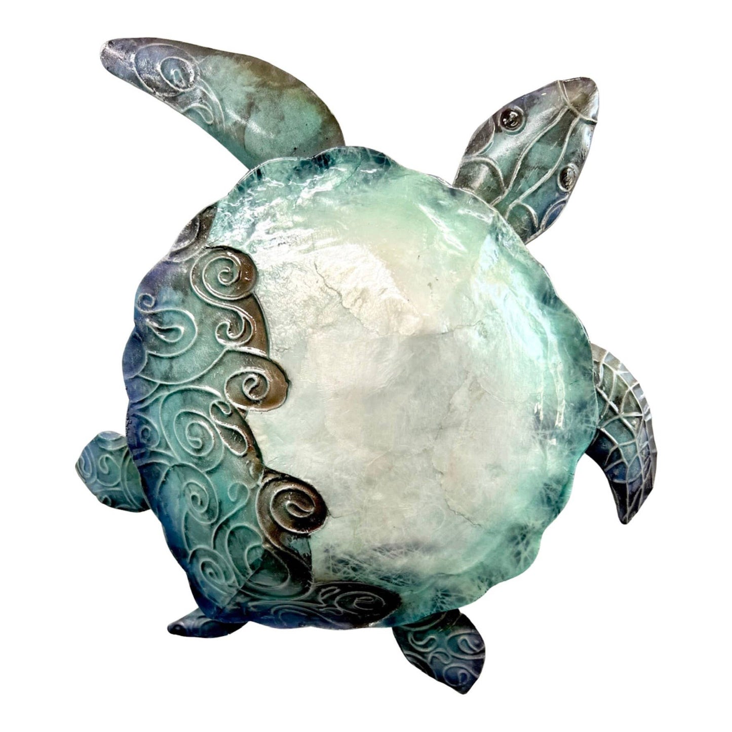 Blue Capiz Shell & Metal Sea Turtle Wall Plaque