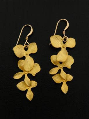Gold Orchid Cascade Earrings
