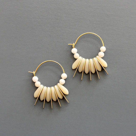 Mini matte cream colored hoop earrings