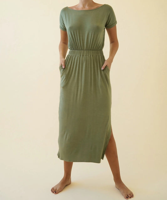 BAMBOO ONE PIECE WITH POCKETS OLIVE