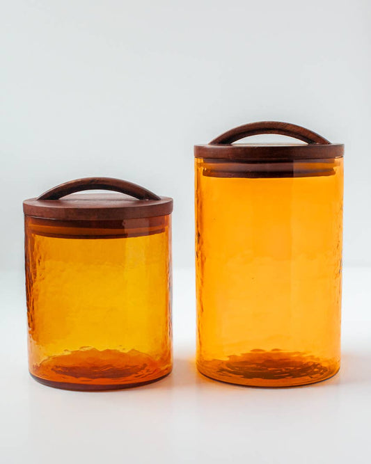 Handblown Hammered Glass Canisters : Amber