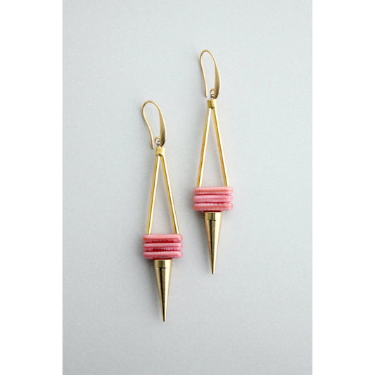 Pink and brass geometric earrings