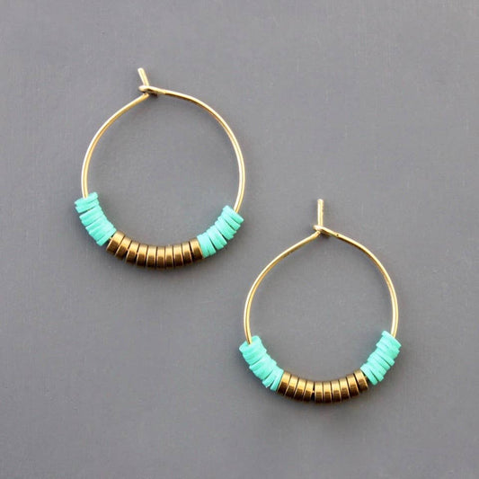 Green and gold hoop earrings