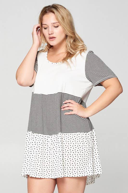 Black and White Block Tiered Babydoll Tunic