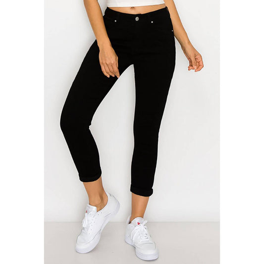 ROLLED CUFF CAPRI DENIM PANTS