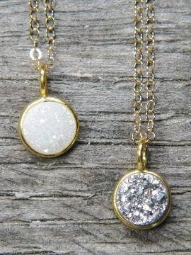 Tiny Gold Bezel Rainbow White Druzy  Necklace