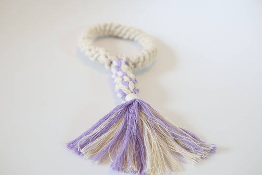 Macrame Dog Rope Toy for Puppies | Tug  Toys Purple and Whit