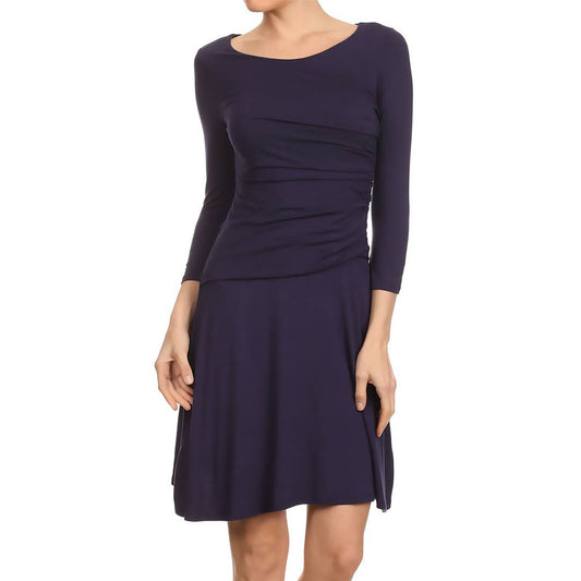 Bamboo Solid Knee Length Dress with Ruched Detail