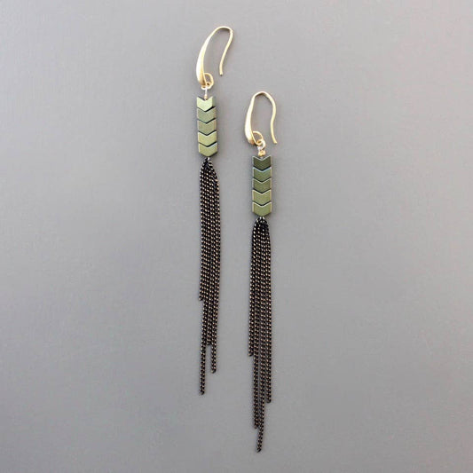 Green hematite &  chain fringe should duster earrings