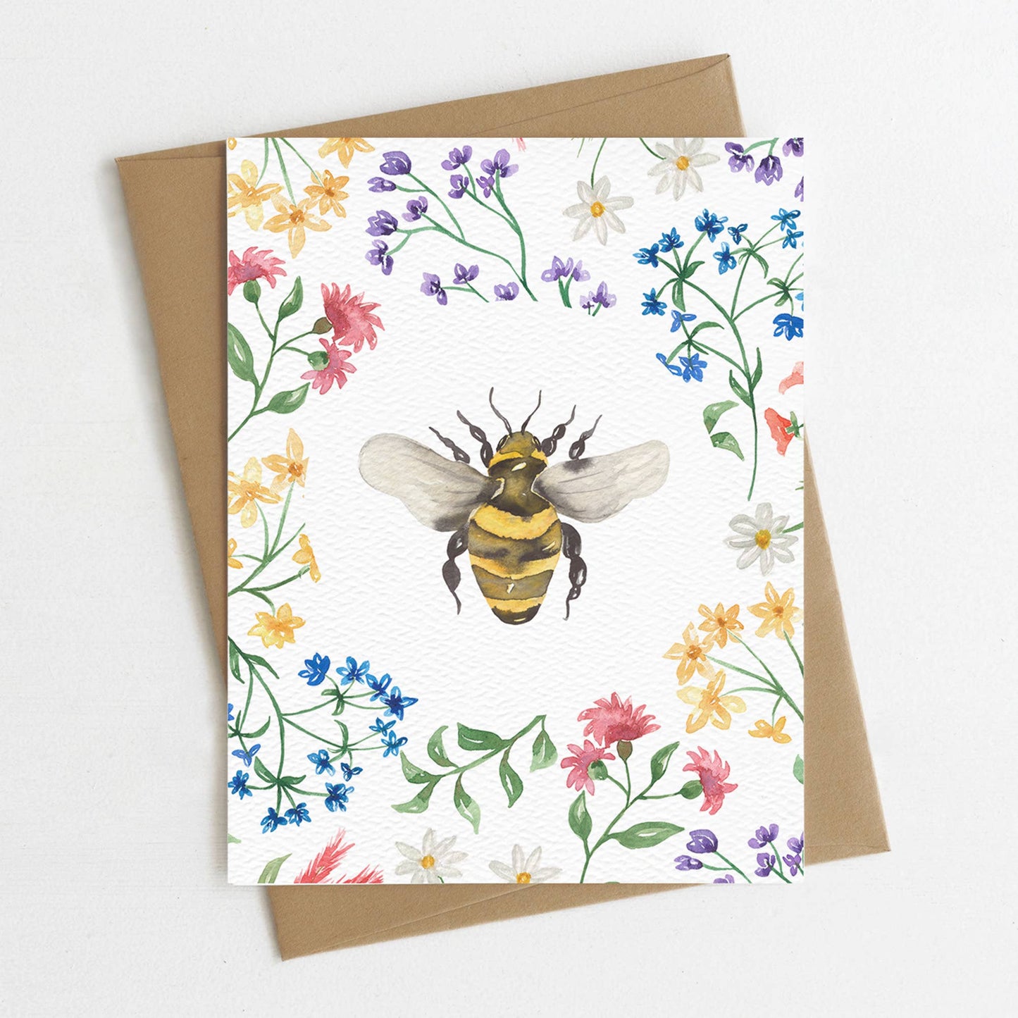 Bumble Bee Cards, Botanical Nature Card, Wildflowers